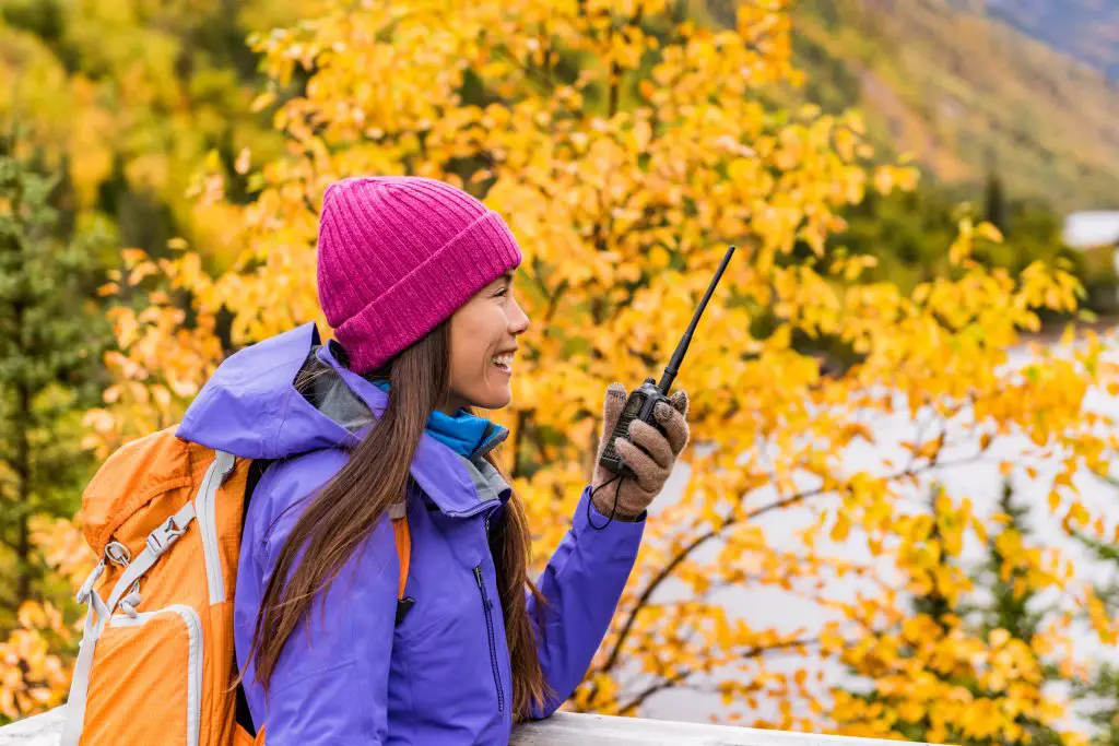 Ham radio gear outdoor hiking girl talking